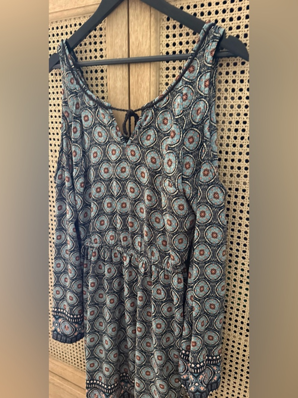 Sleeveless Boho Print Dress in Teal and Navy